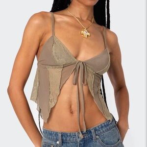 Elegant Lace Trimmed Brown Top